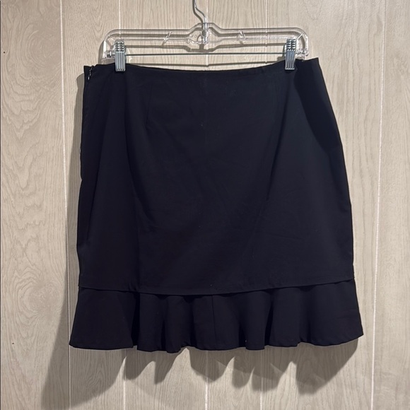 Black Mini Pencil Skirt with Ruffled Hem, Zipper & Button Closure - Picture 2 of 9
